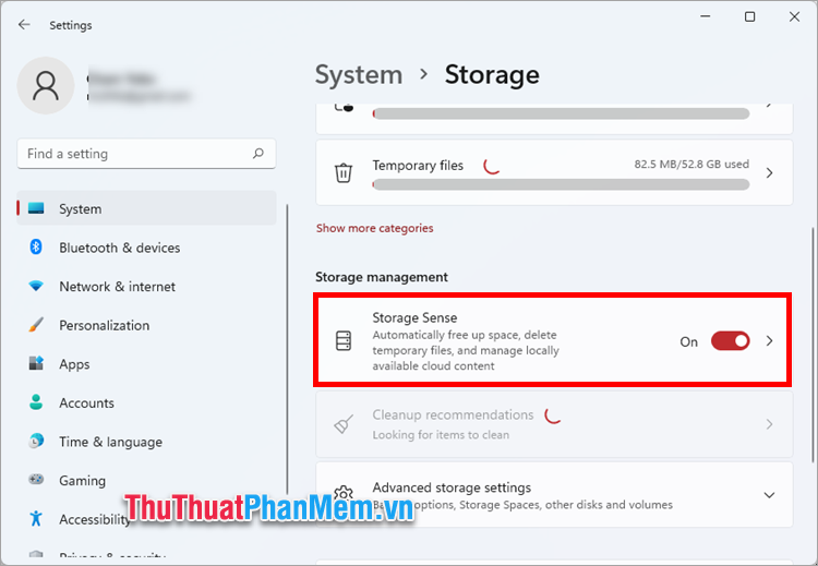 Bật chế độ On để hệ thống tự động dọn dẹp tệp tạm và tệp không cần thiết
