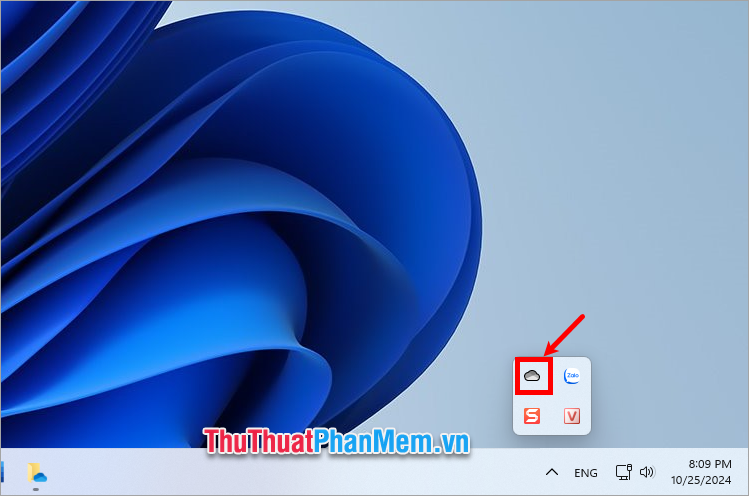 Chọn biểu tượng OneDrive dưới khay hệ thống