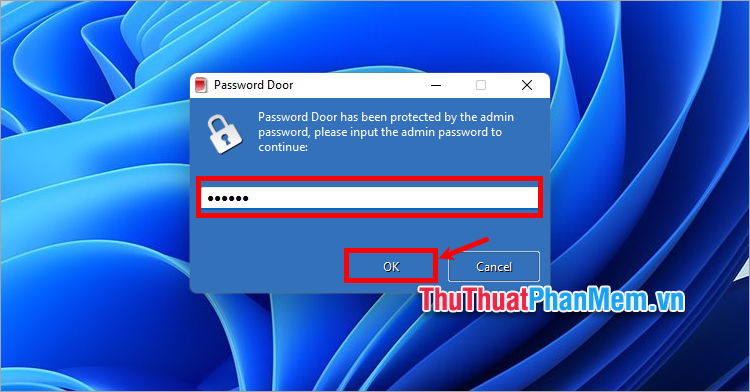 Mở ứng dụng Password Door, bạn cần nhập mật khẩu vừa tạo để mở Password Door