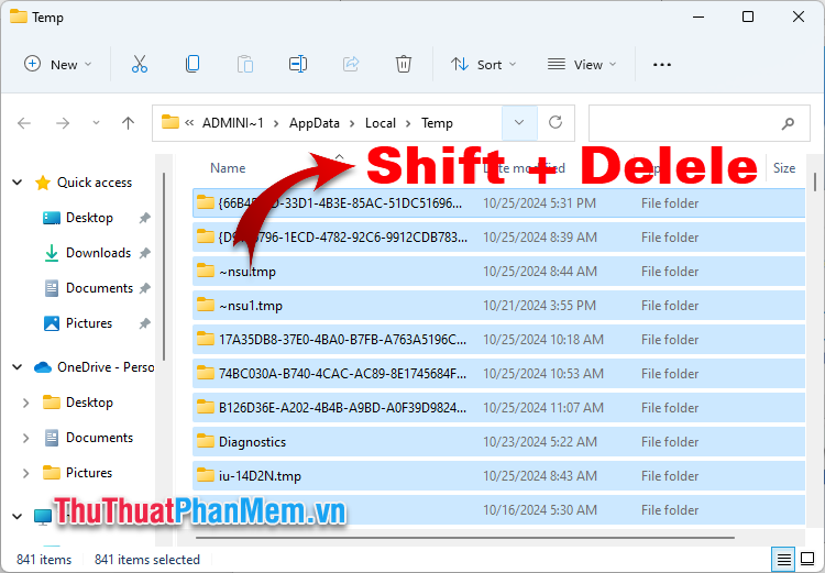 Nhấn tổ hợp Ctrl + A và nhấn tổ hợp Shift + Delete