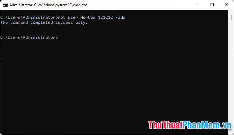 Xuất hiện thông báo thành công, đã thực hiện xong cách tạo user trong Windows 11