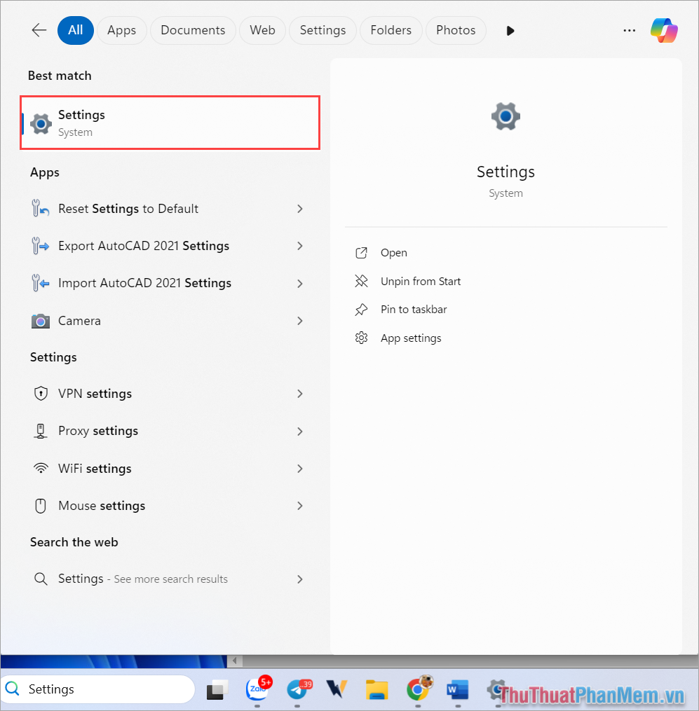 Bạn nhấn tổ hợp phím Windows + I để mở Settings trên máy tính Windows 11