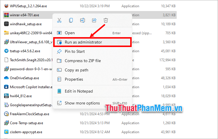 Chạy file cài đặt Winrar mà bạn đã tải về