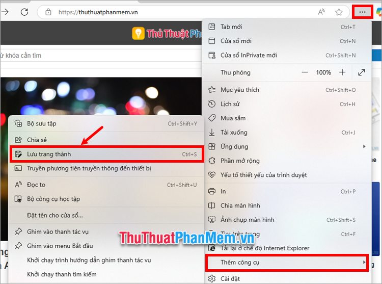 Chọn biểu tượng tùy chỉnh và thiết lập → Thêm công cụ → Lưu trang thành