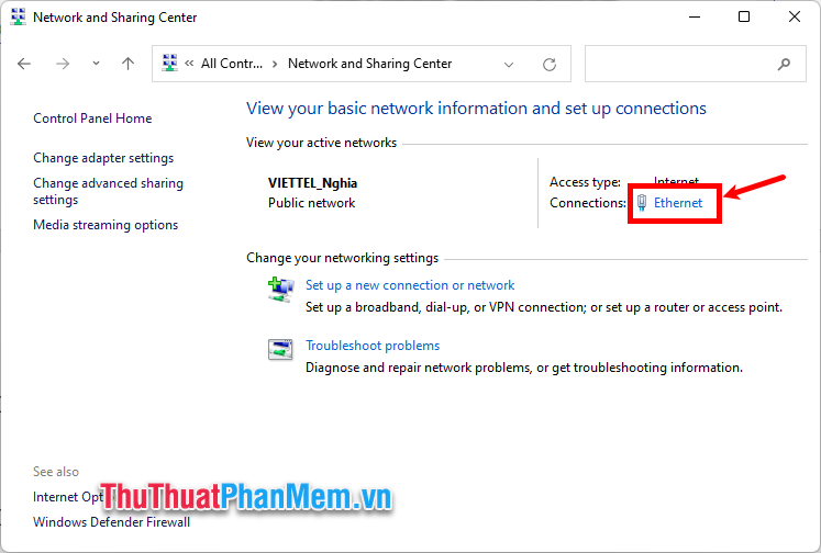 Chọn Ethernet trong mạng mà máy tính đang kết nối