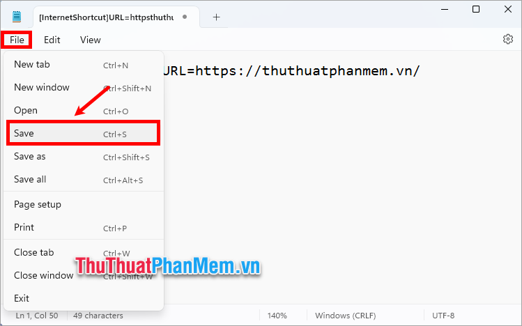 Chọn File → Save, hoặc tổ hợp Ctrl + S