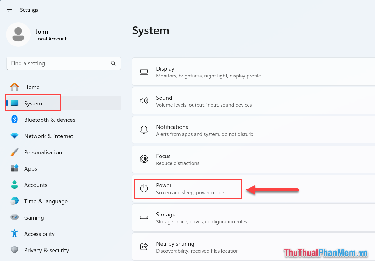 Chọn System và ấn Power để thiết lập chế độ tiêu thụ năng lượng