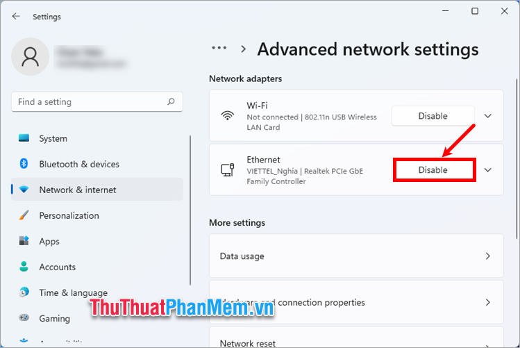 Muốn tắt mạng Ethernet, chọn Disable trên dòng Ethernet