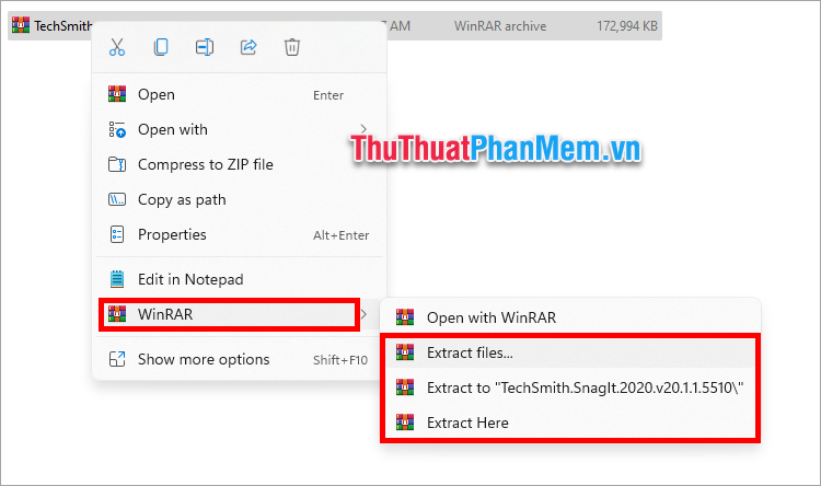 Sử dụng Winrar để giải nén file