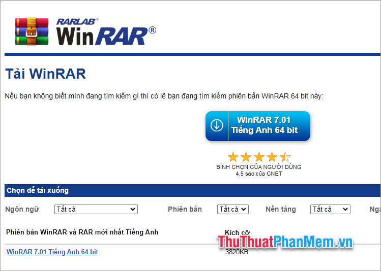 Truy cập vào trang download của Winrar