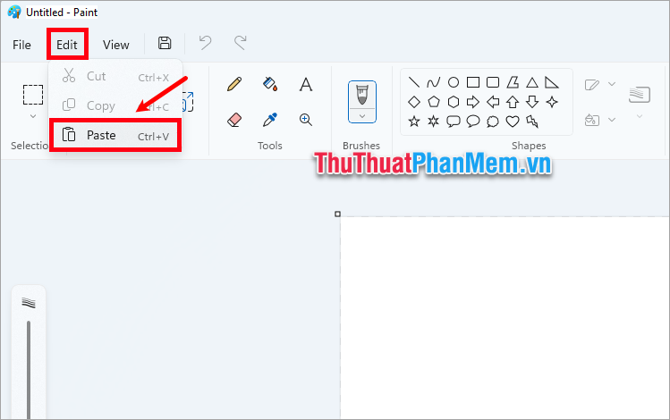 Chọn Edit → Paste hoặc tổ hợp Ctrl + V để dán hình ảnh vào Paint