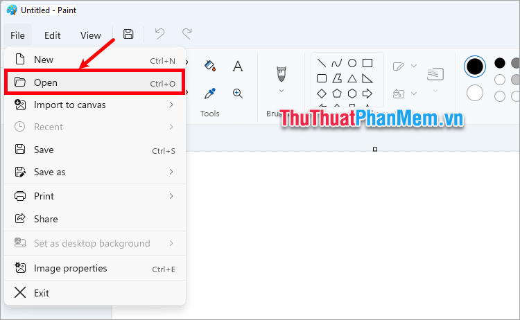 Chọn File → Open hoặc tổ hợp Ctrl + O