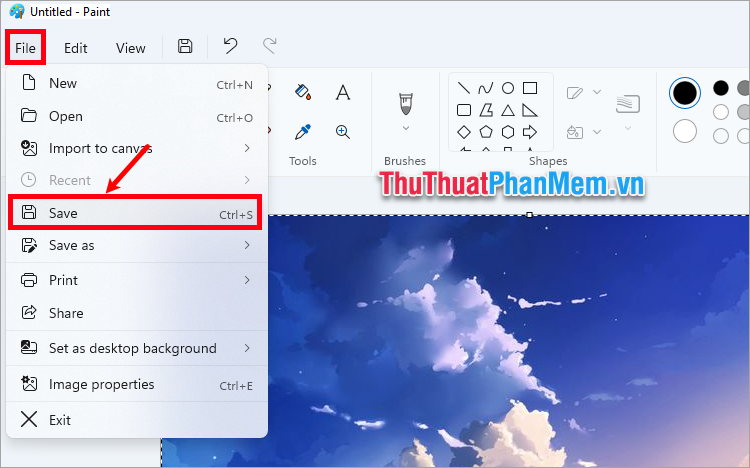 Chọn File → Save hoặc tổ hợp Ctrl + S