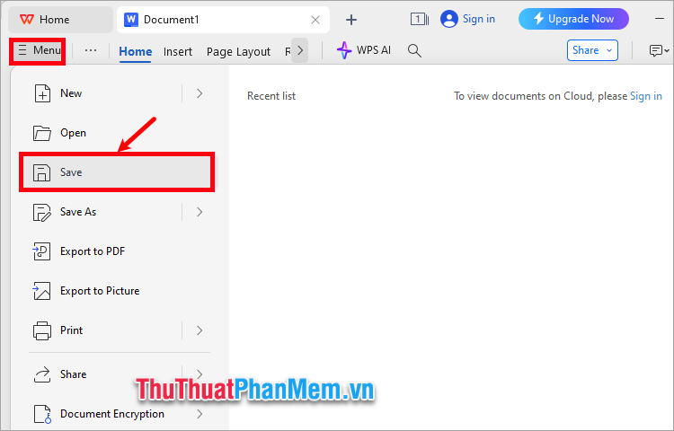 Chọn Menu → Save hoặc Save As để lưu file hoặc lưu lại file