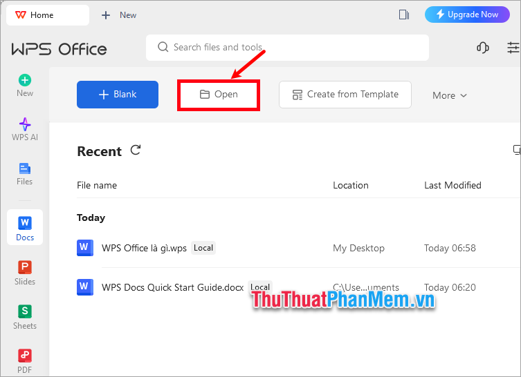 Chọn Open và ấn tệp có sẵn trên thiết bị để mở