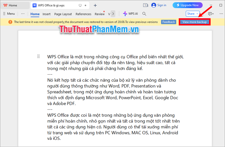 Lấy lại file chưa lưu bằng lời nhắc