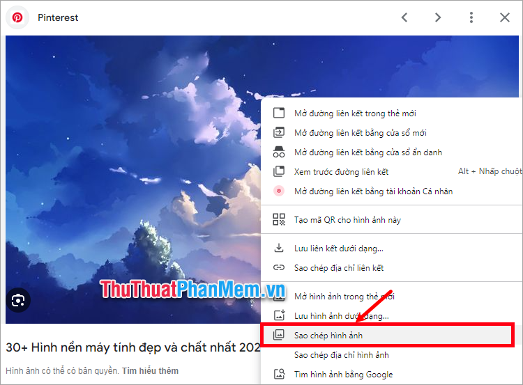 Nhấn Ctrl + C để sao chép hình ảnh