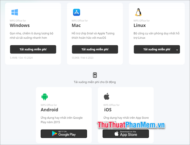 Truy cập trang download của WPS Office