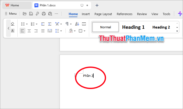 Chọn con trỏ chuột ở vị trí bất kỳ trong trang thứ 2