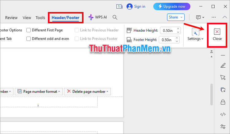 Chọn thẻ Header-Footer → Close, hoặc nhấp đúp chuột trái vào vùng văn bản