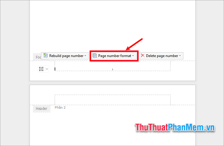 Nhấp đúp chuột trái vào số trang đó và chọn Page number format