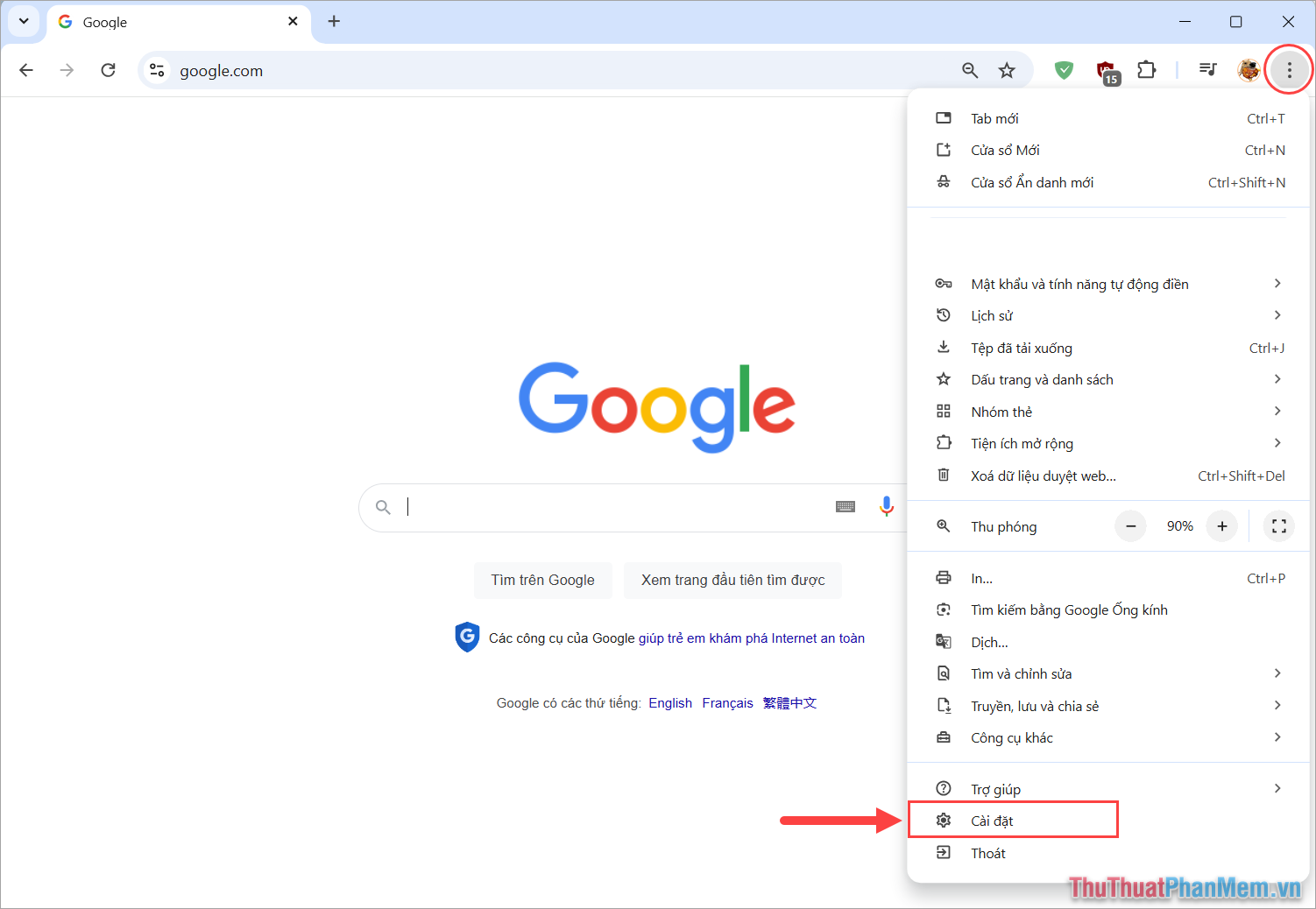 Bạn mở trình duyệt Google Chrome trên máy tính Win 11, mở mục Tùy chọn → Cài đặt