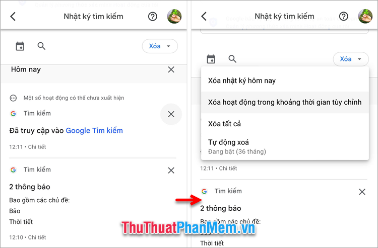 Bạn sẽ thấy danh sách các tìm kiếm gần đây của mình