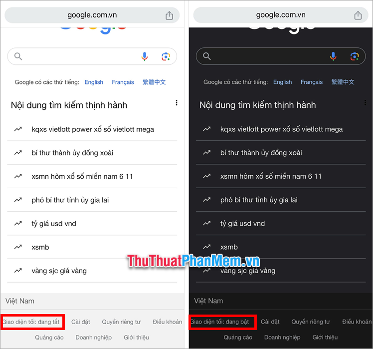 Cách đổi màu giao diện Google trên web điện thoại
