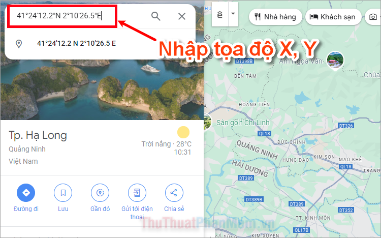Cách nhập tọa độ X, Y trên Google Maps