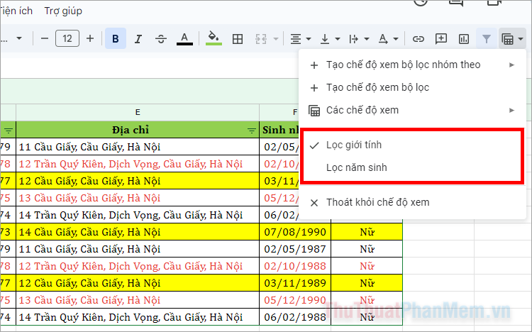 Cách tạo bộ lọc trong Google Sheets