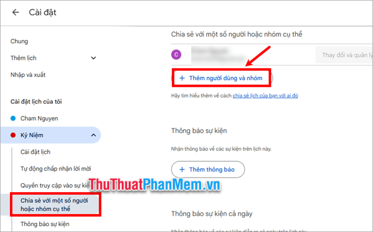Chọn Chia sẻ với một số người hoặc nhóm cụ thể → Thêm người dùng và nhóm