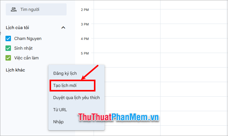 Chọn Tạo lịch mới