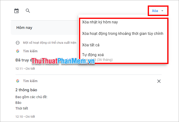 Chọn tùy chọn mà bạn muốn xóa