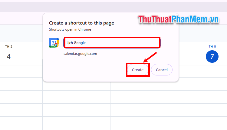 Đặt tên cho shortcut và chọn Create (Tạo)