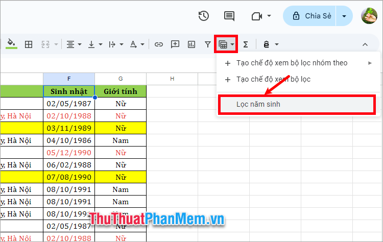 Để xem lại bộ lọc bạn đã tạo bạn chọn biểu tượng Các chế độ xem bộ lọc
