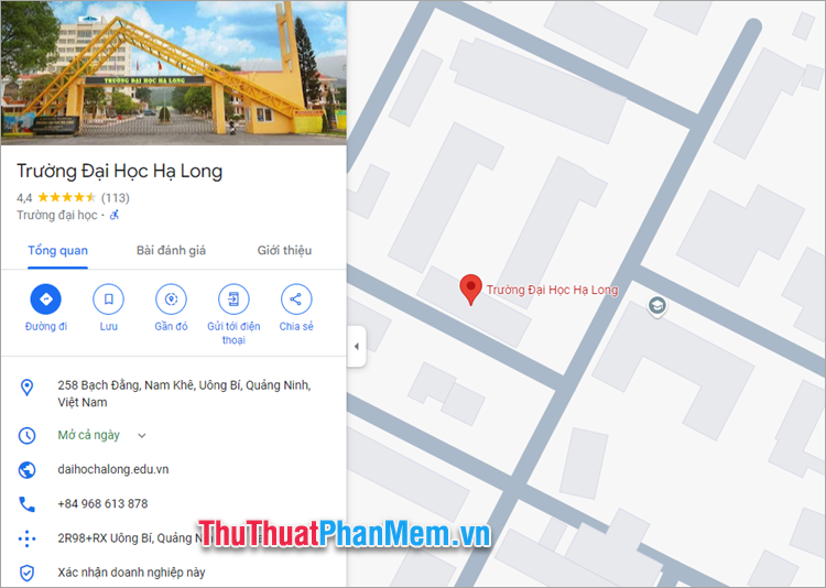 Google Maps sẽ tự động zoom vào vị trí tương ứng với tọa độ bạn nhập