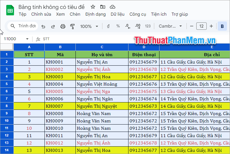 Mở file dữ liệu cần tạo bộ lọc trong Google Sheets