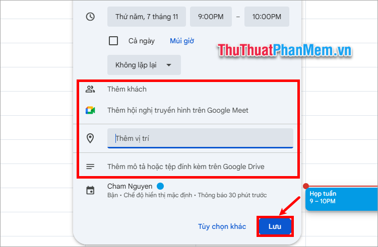 Như vậy bạn đã tạo sự kiện mới trên Google Calendar
