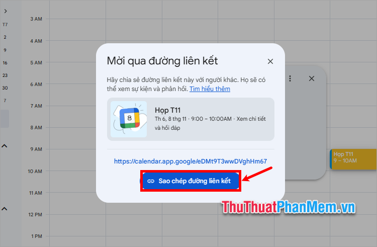 Sau đó sao chép đường liên kết và gửi đến người bạn muốn chia sẻ