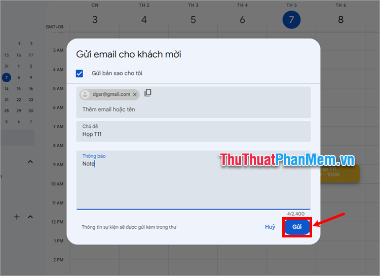 Thêm các email và chọn Gửi