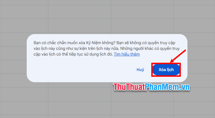 Tiếp theo chọn Xóa lịch