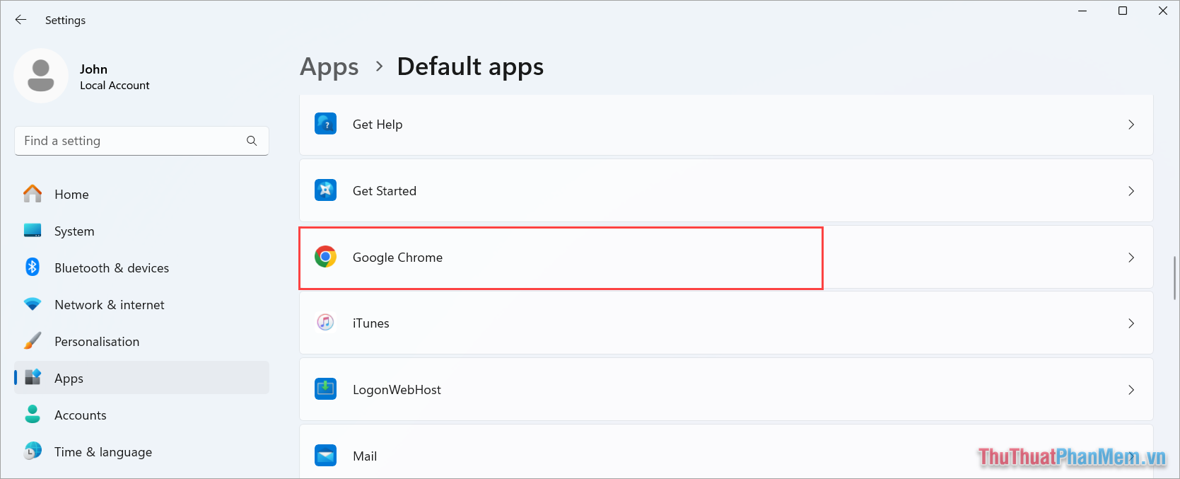 Tìm kiếm ứng dụng Google Chrome trong danh sách các phần mềm đã được cài đặt
