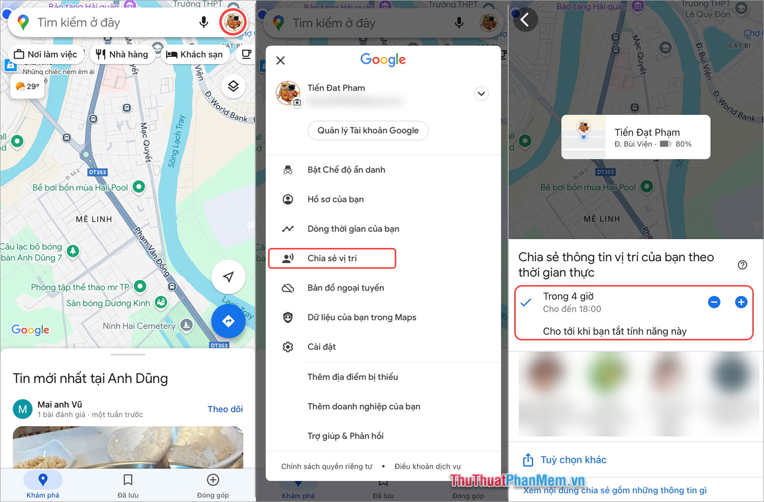 Chia sẻ vị trí trực tiếp trên Google Maps