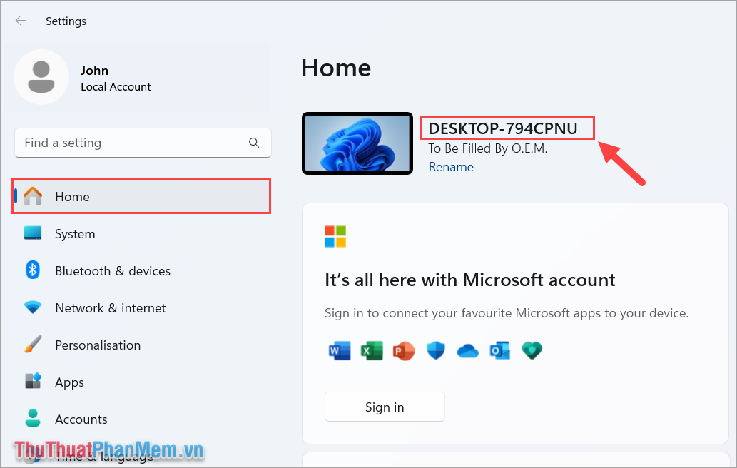 Chọn thẻ Home và xem tên máy tính hiển thị ngay bên cạnh