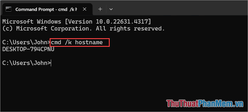 Cửa sổ CMD, nhập từ khóa sau để xem tên máy tính Win 11
