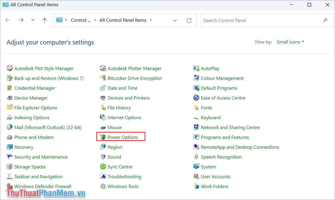 Trong Control Panel, bạn chọn mục Power Options
