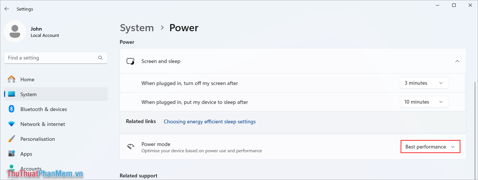 Trong Power Mode, bạn chuyển sang chế độ Best Performance