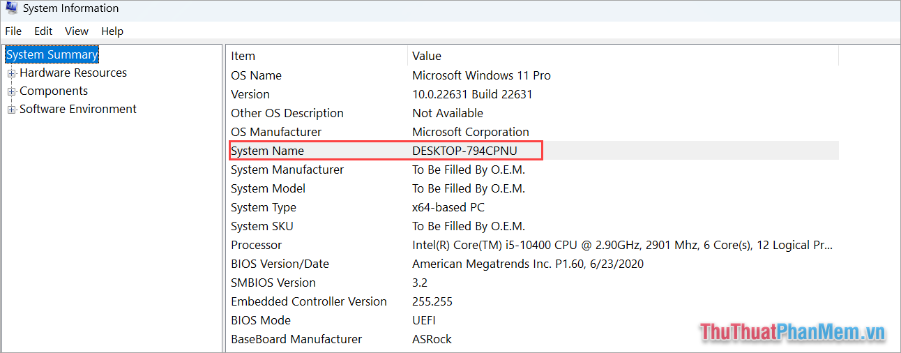 Xem tên máy tính trong mục System Name