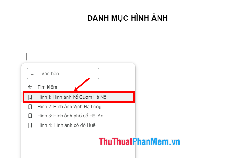 Chọn vào mục có tên chú thích hình ảnh đầu tiên