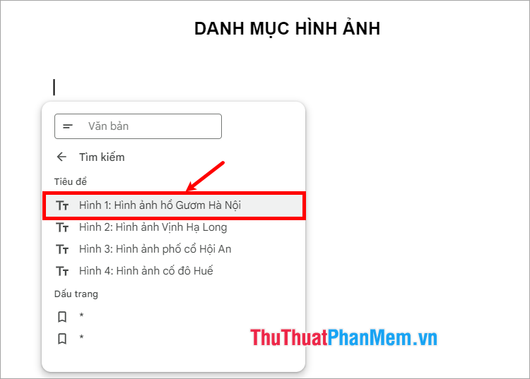 Chọn vào mục có tiêu đề là tên chú thích hình ảnh đầu tiên